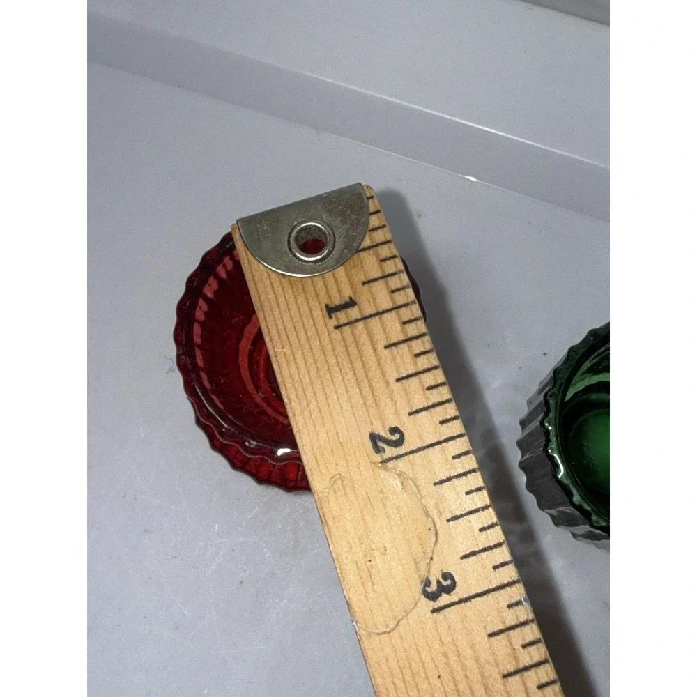 4 Candle (Taper or Votive) Or Toothpick Holders Glass Green & Red Christmas